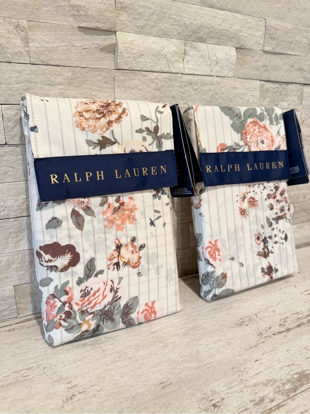 Ralph Lauren Thompson Floral Stripe Set Of 2 Standard Pillow Shams $370 NWT - Picture 2 of 13